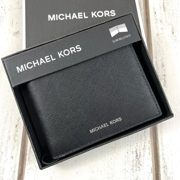 Michael Kors Andy Slim Billfold Wallet Black Saffiano Leather Gift Box - Picture 1 of 9